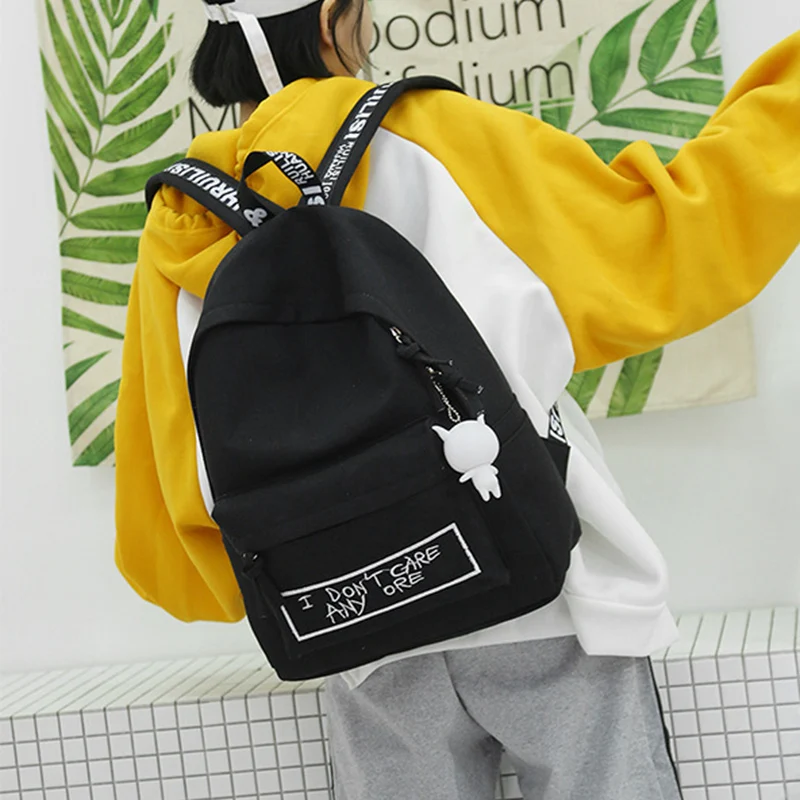 

All-match Canvas Backpack Girl Female Doll Pendant Travel Bag Harajuku Women Backpack Mochila Bagpack Pack mochilas mujer 2018