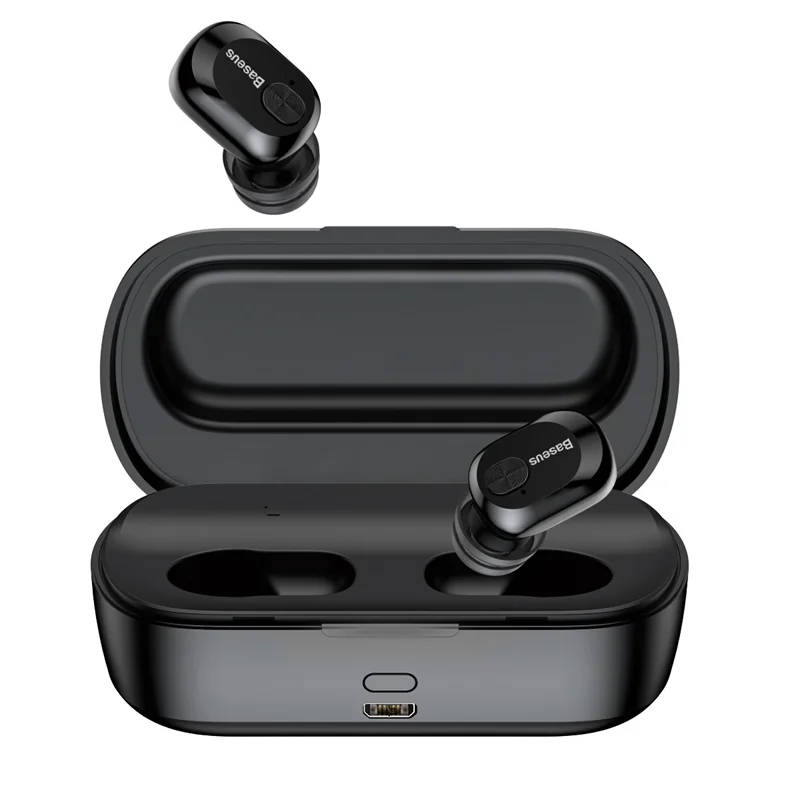 BLACK Baseus W01 TWS Bluetooth наушники беспроводные наушники Bluetooth 5,0 стерео Бас Беспроводные наушники с HD микрофоном для телефона - Цвет: BLACK
