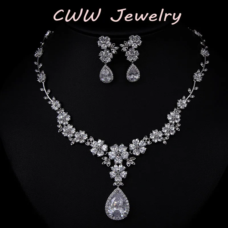 Cwwzircons 2017 New Fashion Bridal Flower Necklace And Earrings Cwwzircons 2017 New Fashion Bridal Flower Necklace And Earrings Cubic Zirconia Women Wedding Jewelry Sets For Brides T108 In From