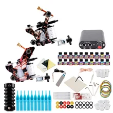 Полный тату пистолета набор 2 машины из двух вещей черно-Мощность принадлежности ручки набор пигментов Перманентный макияж, боди-арт набор комплект татуажных игл