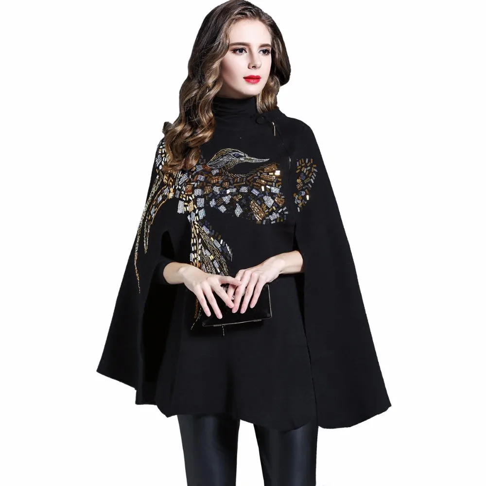 Buy Vintage Elegant Knitted Cloak Dress For Women Autumn Winter Bird Embroidey