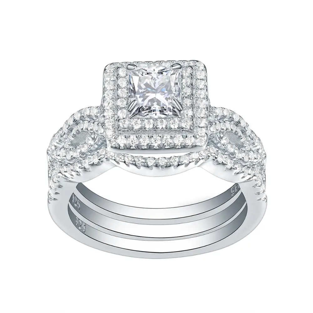 Newshe, 3 шт., обручальные кольца для женщин, трендовые ювелирные изделия, 2,4 карат, принцесса, огранка, Белый CZ, 925 пробы, серебро, обручальное кольцо, набор JR5256