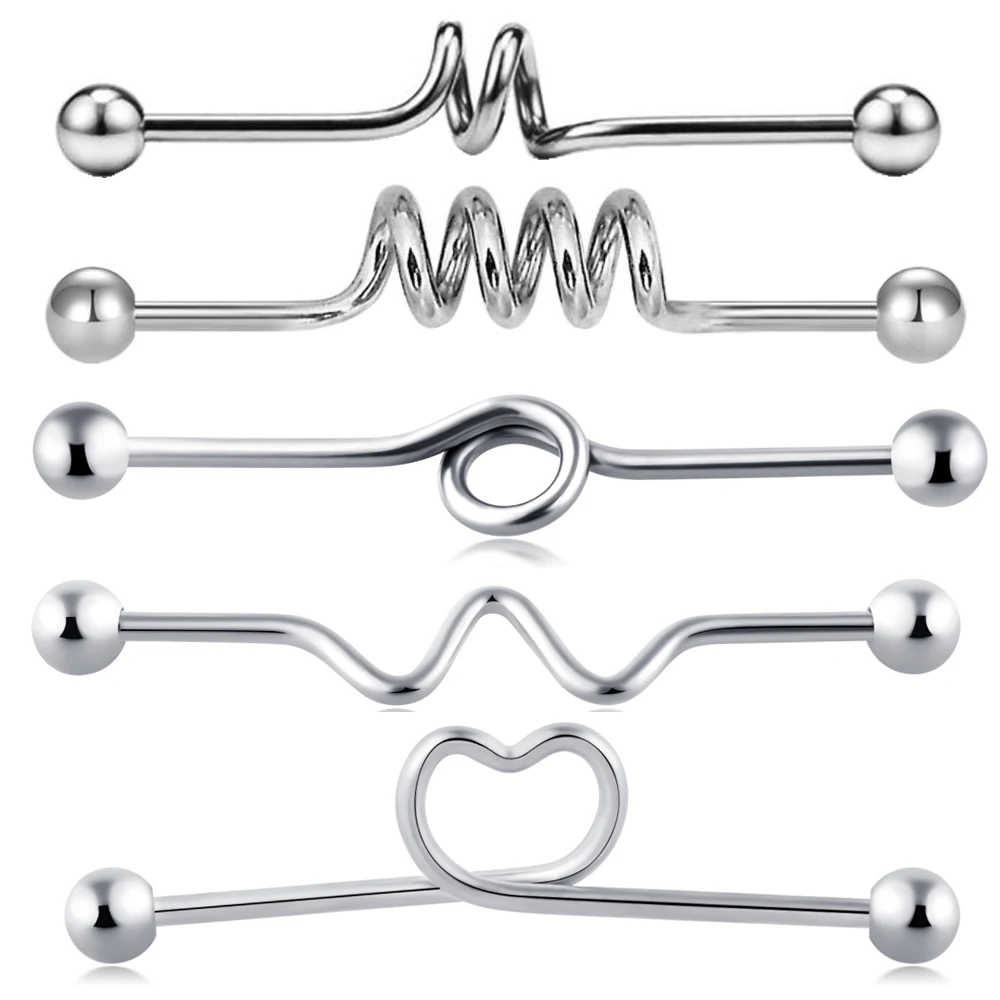 

TIANCIFBYJS Stainless 5pcs Industrial Barbell Set Body Piercing Kit for Cartilage Helix Tragus Earring Ear Lobe Conch 14 Gauge