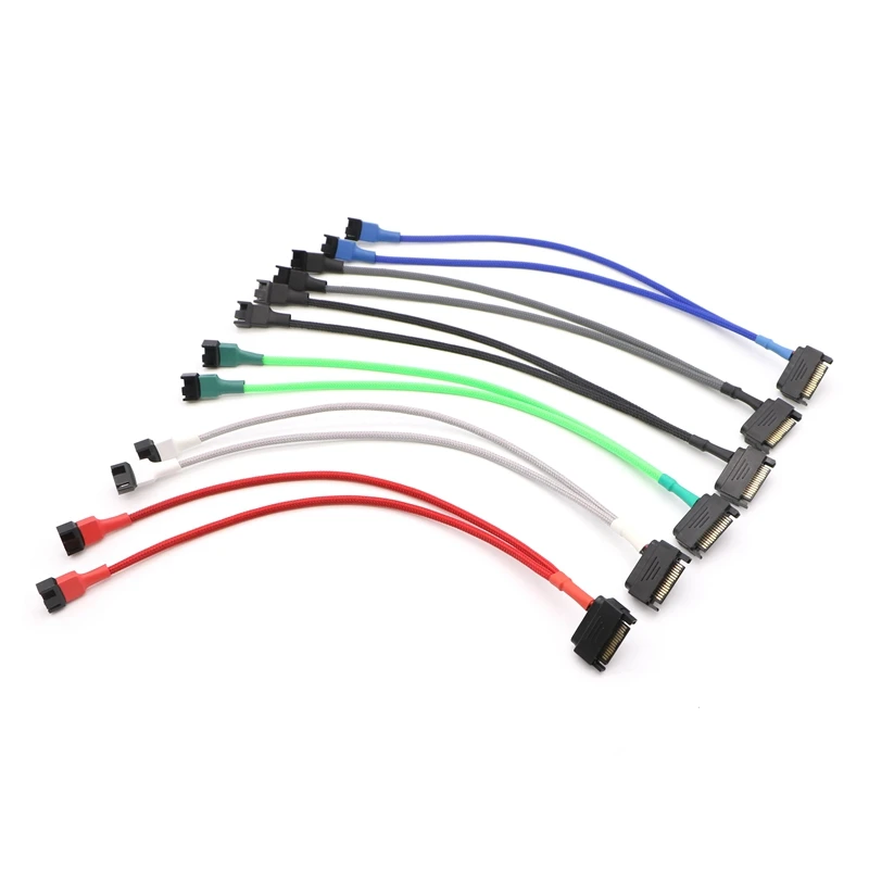 

10pcs/Lot Multicolor Sleeved 12V Sata 15Pin to Dual 3Pin/ 4Pin Fan Adapter Cable.