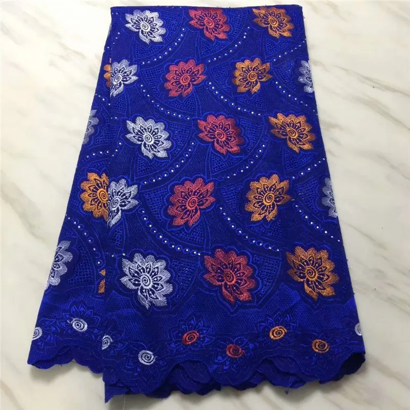 

2018 High Quality France Laces African Swiss Voile Lace 100% Cotton Fabric Royal Blue Voile Lace In Switzerland lace JA252-1