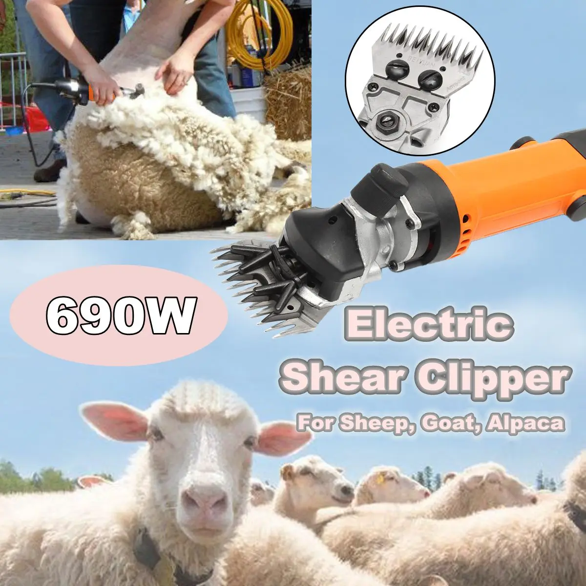 

690W 110V Electric Shearing Supplies Clipper Shear Sheep Goats Alpaca with Pressure Adjustment 3600r/min 13 teeth Blade Scissors