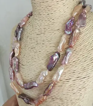 

double strands 12-17mm south sea baroque multicolor pearl necklace 18" 19"
