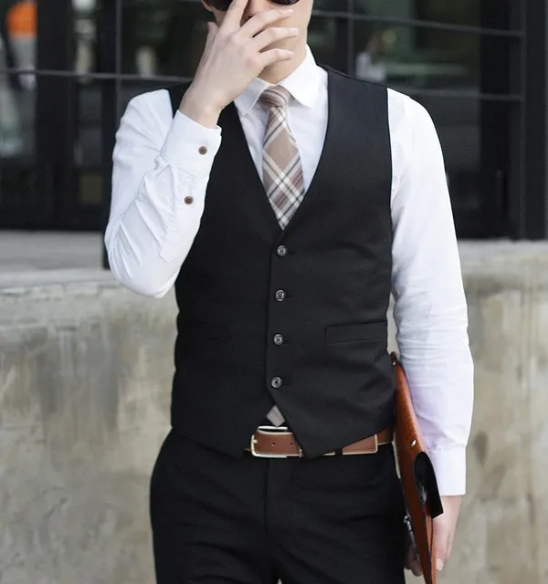 Alta Calidad Para Hombre Negro Chaleco Slim Fit Stylish Formales Veste Novia Con Cuello En V Capa De La Cintura Vestido Chalecos Para Hombre Mas El Tamano S 4xl En Chalecos De