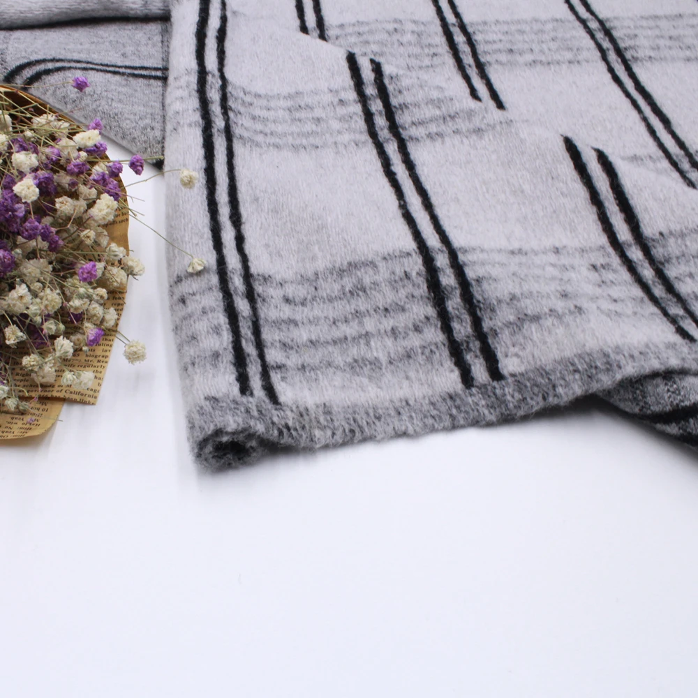 

YLSX Grey and Velvet Striped Knitted Woollen Fabric Overcoat Scarf Skirt Woollen Coat Tablecloth DIY Woollen Satin Fabric