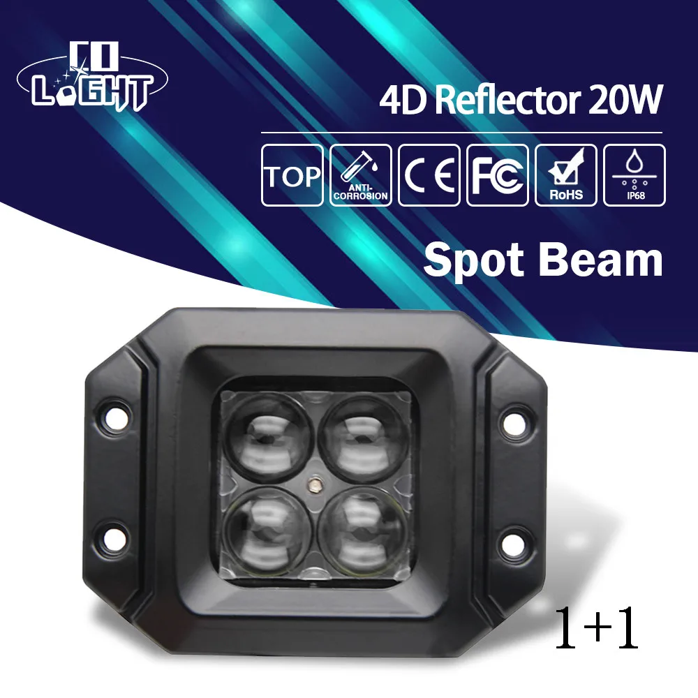 

2pcs 20W Work Light Bar Flush Mount Pods 4D Cup Spot/Flood Beam Offroad Work Spot for Jeep Wrangler