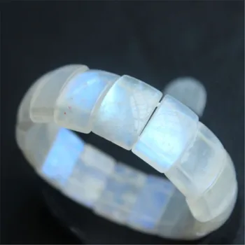 

Genuine Rainbow Lights Natural Moonstone Bracelets For Women Men Stretch Rectangle Bead Crystal Natural Stone Bangle Bracelet