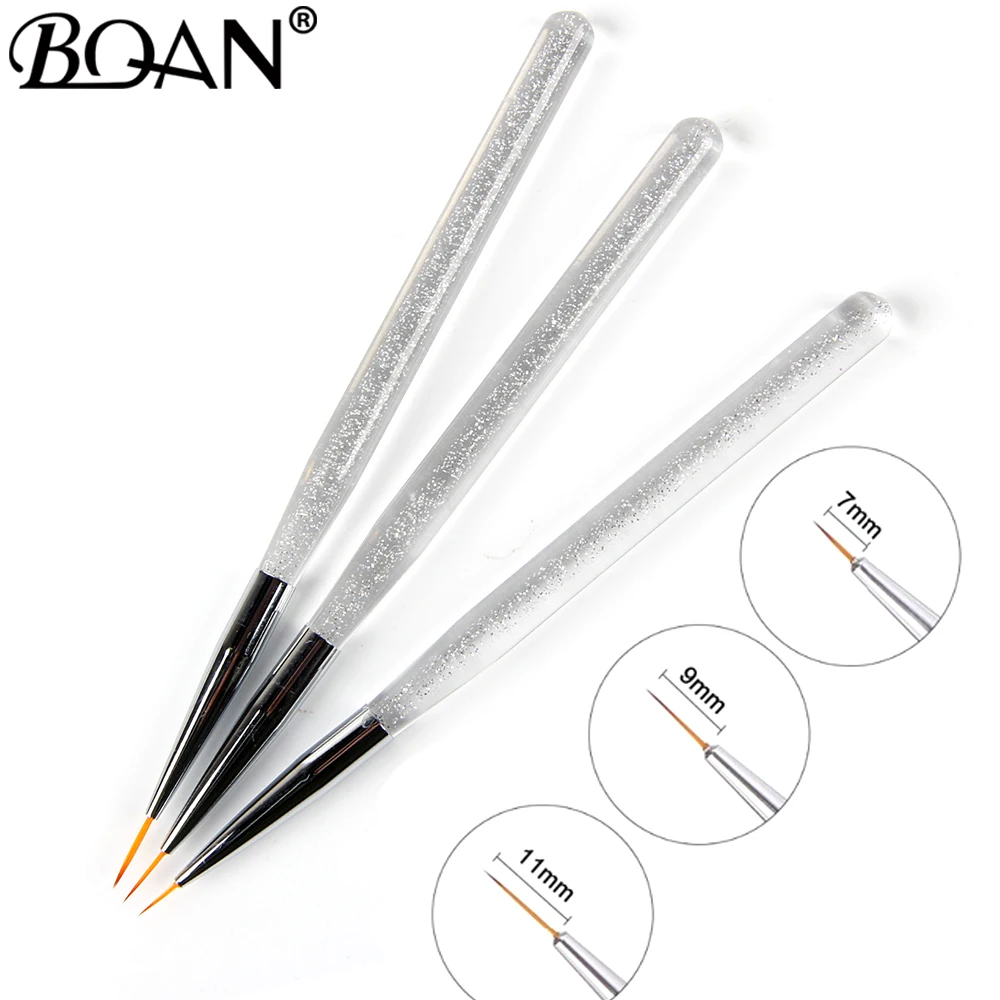 

BQAN 3pcs 7/9/11mm Nail Art Metal Handle French Stripes Lines Flower Painting Drawing Liner Brush Pen Manicure Tools