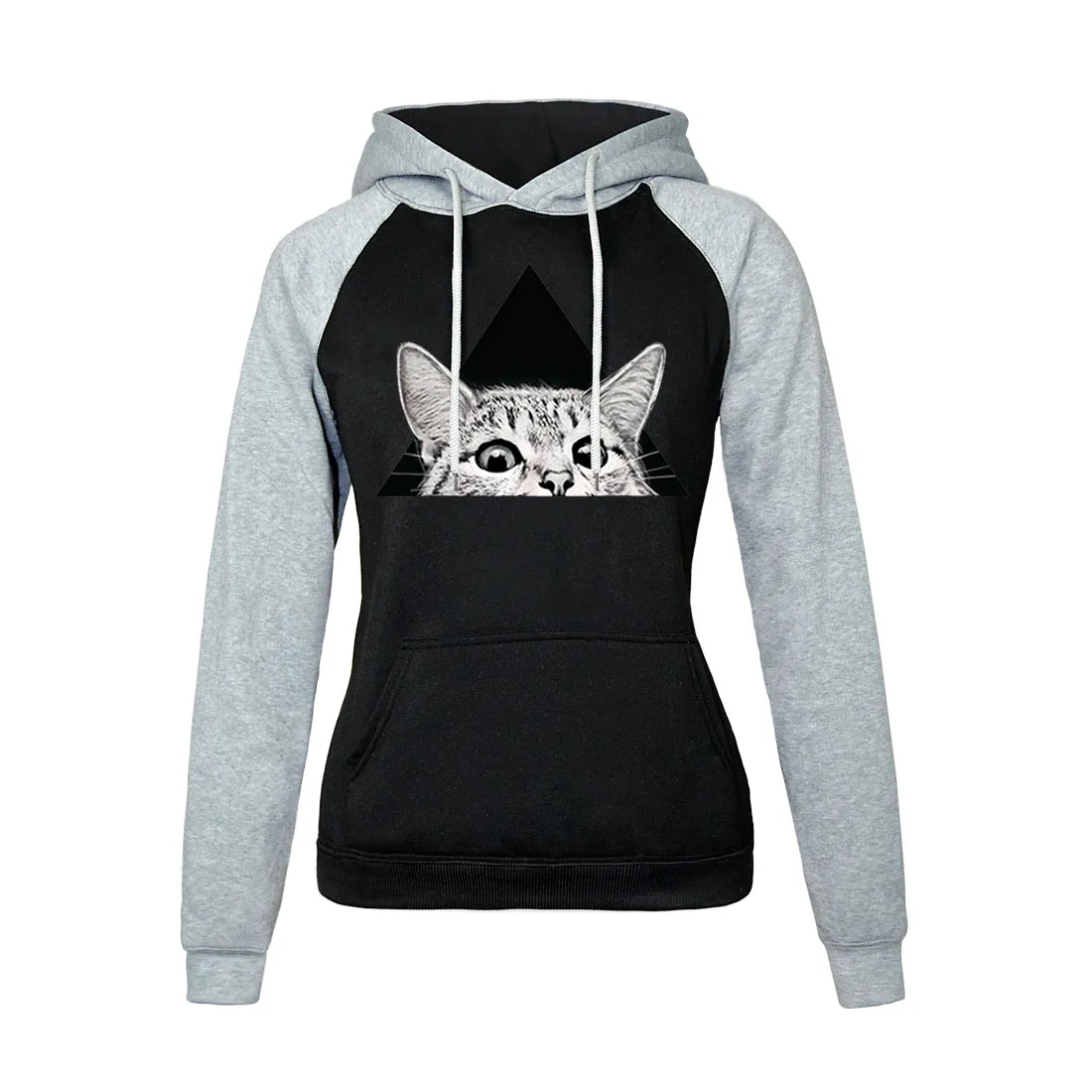 Online Women s Hoodies 2019 New Fashion Sweatshirt For Female Brand Hoody Print Triangle Cat Hip Hop Streetwear Sweatshirts Kpop Hoodie