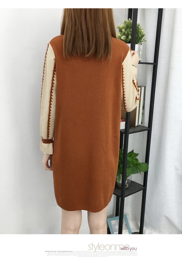 Размера плюс XL, XXL, XXXL мода Осенне-зимняя Дамская обувь Новое вязаное платье с длинным рукавом Свободные пуловеры мини Платья-свитеры L1583