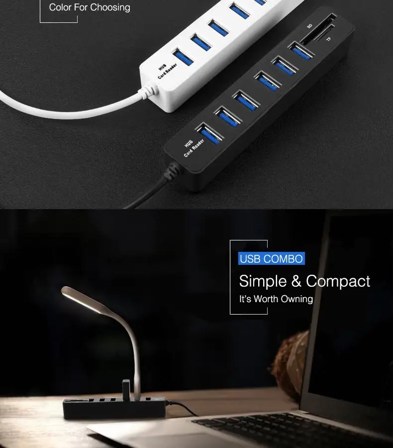EastVita 6-портовый USB 2,0 концентратор данных 2 в 1 SD/TF Мульти USB комбинированный с 3 футовым кабелем для Mac, ПК, USB флеш-накопителей и других устройств r20