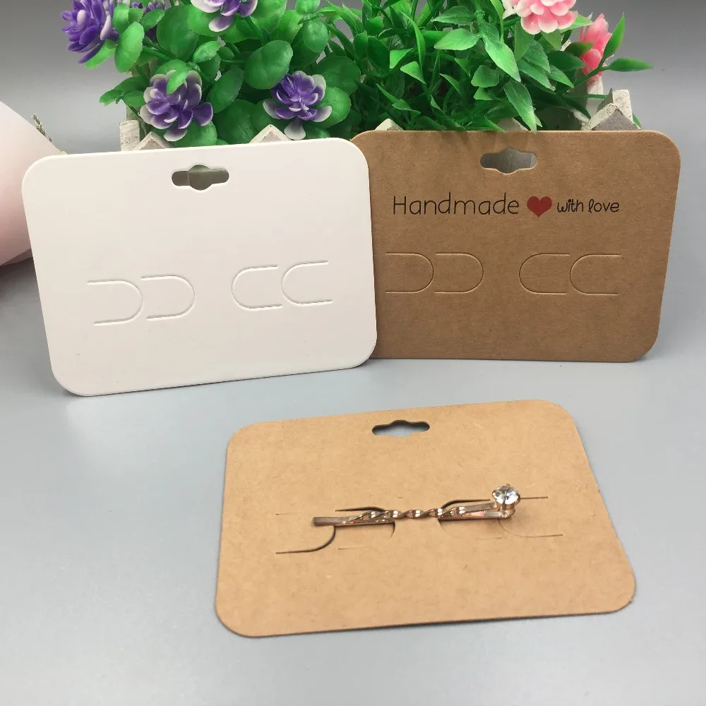 50pcsPaperHandmadeHairClipCardWhiteBrownPaperJewelryDisplay