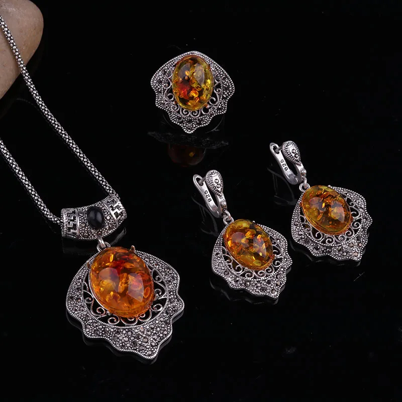 Sellsets уникальный дизайн турецкий ювелирный набор античный серебряный цвет черный