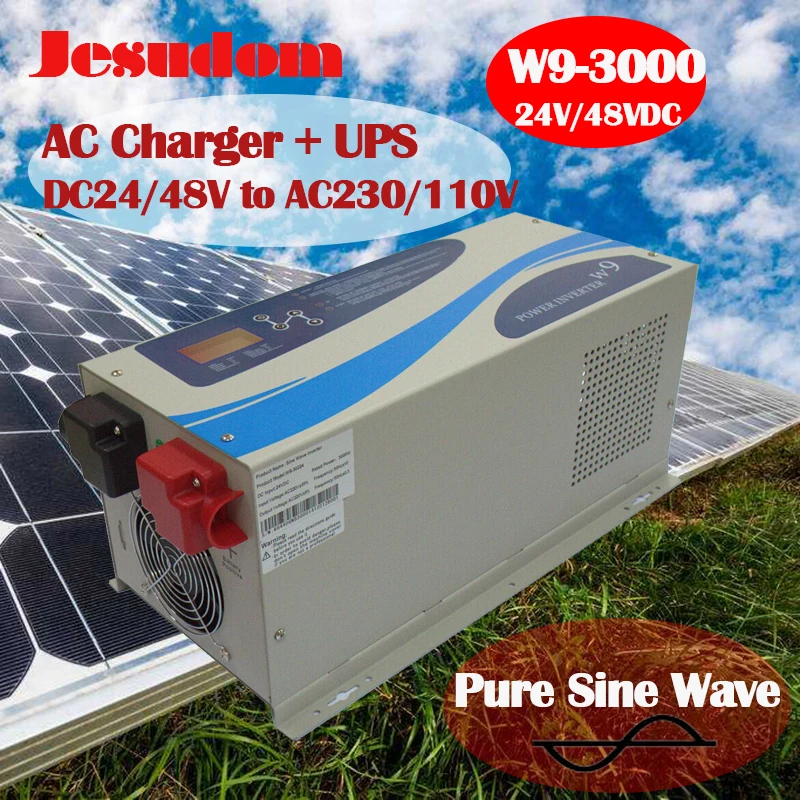 3000 Вт Солнечный Инвертор Чистая синусоида решетки DC 12/24/48V к AC 110/230VAC с зарядное