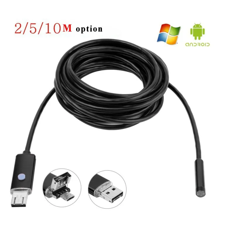 7 мм 2 в 1 USB эндоскоп камера 2 м/5 м/10 м эндоскоп android камера телефон OTG USB бороскоп осмотр змея автомобиля эндоскоп камера