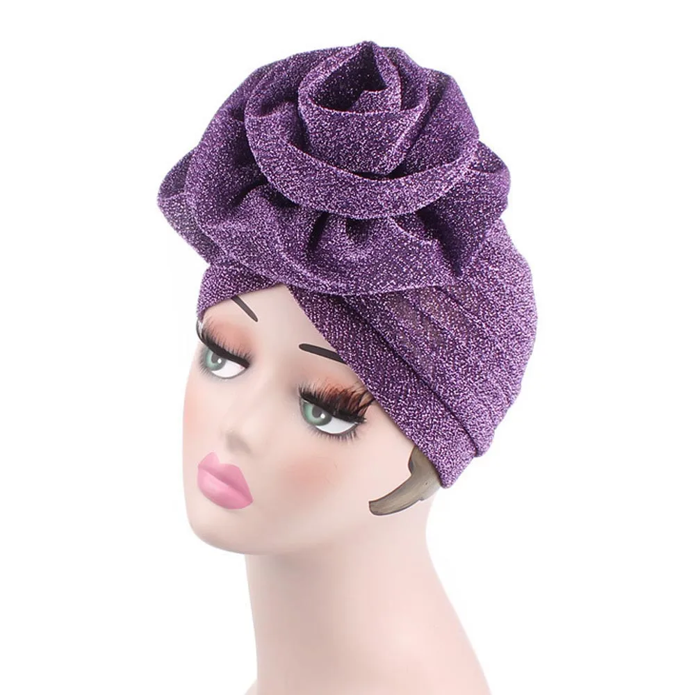 Новая женская большая Цветочная мусульманская химиотерапия шляпа тюрбан Крышка для выпадения волос шарф шапка вязаная шапка зимняя теплая хараджу - Цвет: Фиолетовый