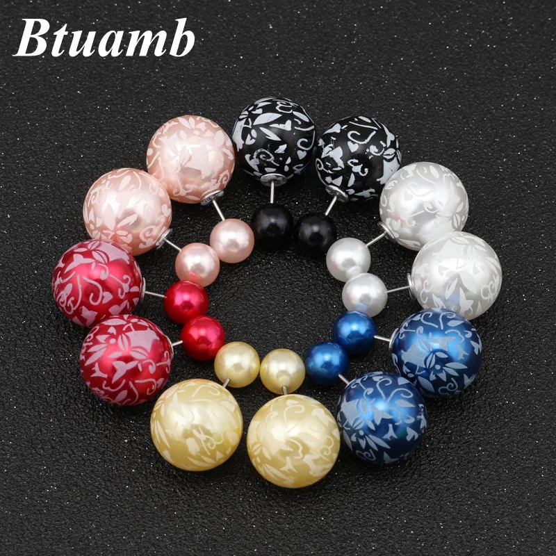 

Btuamb Double Sides Big Pearl Ball Stud Earrings for Women Brincos Hot Selling Printing Statement Pattern Charm Jewelry Bijoux