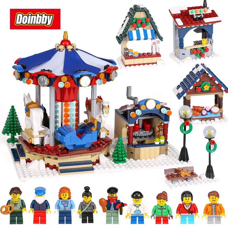 

The Christmas Winter Village Market Carousel Model 1412pcs Building Blocks Compatible Legoings Friends Toys 10235