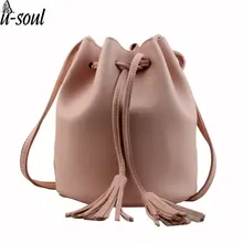 small new bucket bag women leather shoulder bag candy color mini handbags tassel bags crossbody bags handbags A1175