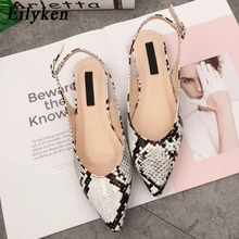 Eilyken/Новая змеиная женская обувь на плоской подошве сандалии для весны г. Туфли без задника на плоской подошве женские лоферы с ремешком и пряжкой