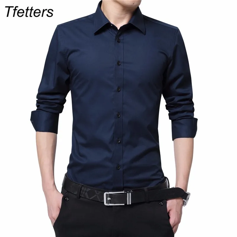 TFETTERS Men Fashion Blouse Shirt Long Sleeve Business Social Shirt ...