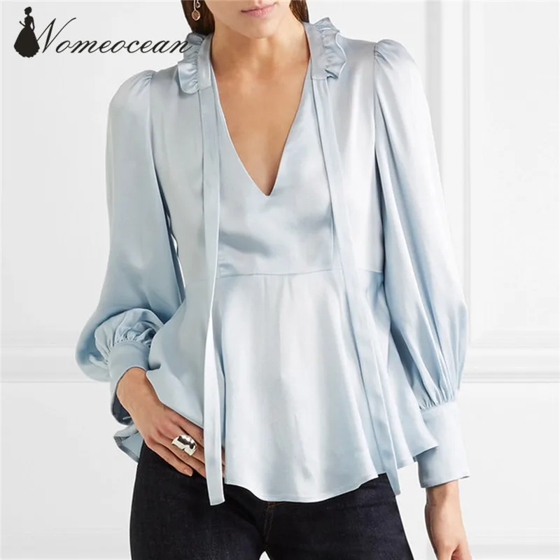Buy Plus Size Silk Shirts for Women V neck Ruffle