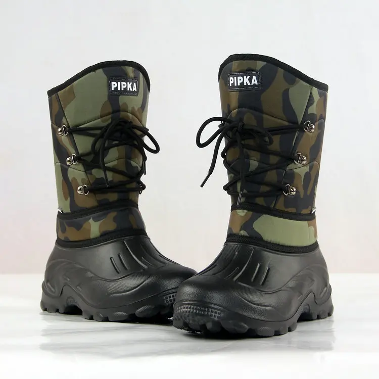 Мужские Водонепроницаемые зимние ботинки Нескользящие ботинки для рыбалки зимняя мужская Лыжная обувь камуфляжные армейские ботинки до середины икры теплая Военная обувь
