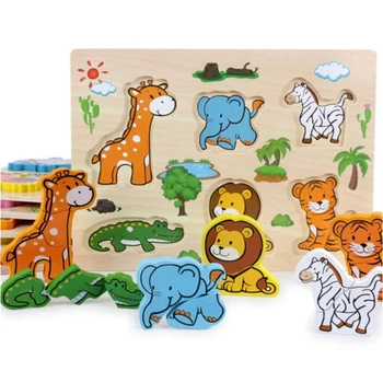 

Baby Learning Toys Montessori Wooden Puzzle Hand Grab Board Early Educational Toy Cartoon Vehicle/ Marine Animal Puzzle Kids
