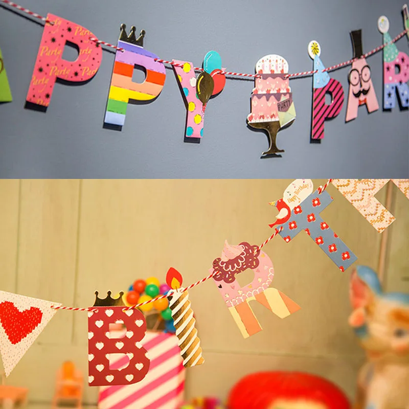 

Children's birthday party party paper flower ornament beard Mr. bunting bronzing letters double-sided pattern pull flag
