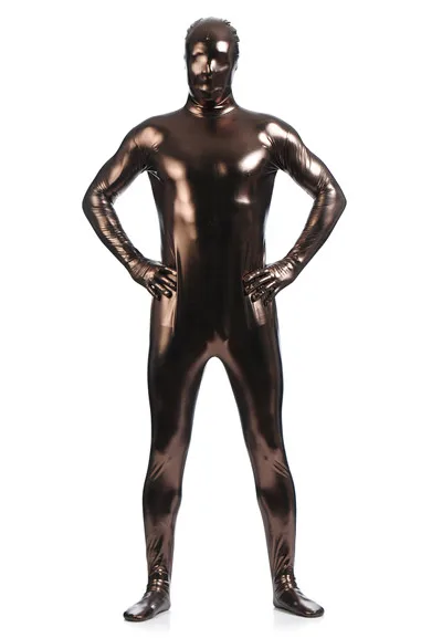 Мужское полное тело зентай костюм металлический спандекс комбинезон с капюшоном зентай боди лайкра боди костюмы на Хэллоуин вечерние костюмы для косплея - Цвет: Brown