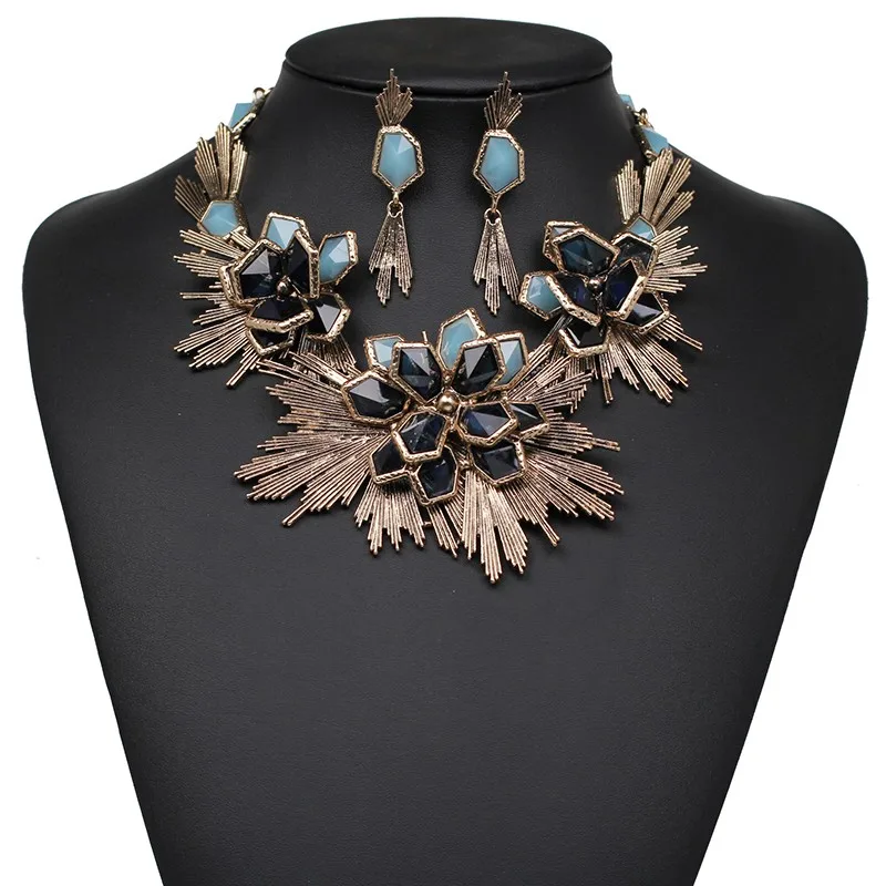 Flower jewelry set necklace matching earring fashion Unique Europe Party choker statement Necklace pendant necklace jewelry (red) NHJJ0798
