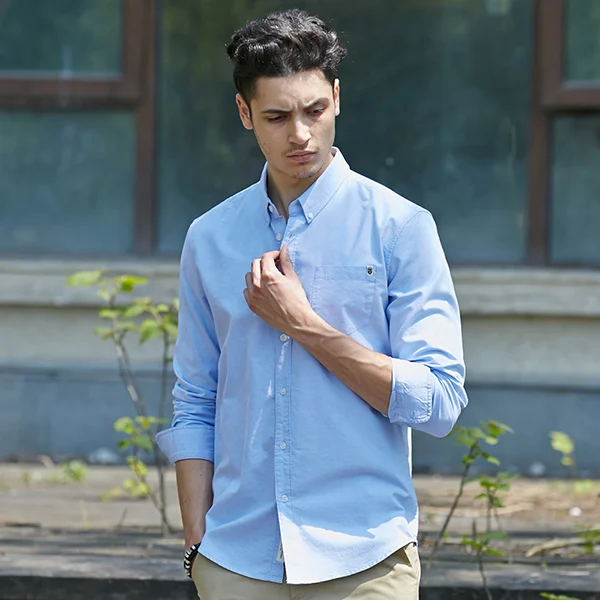 Пионерский лагерь белая рубашка мужская брендовая одежда с длинным рукавом приталенная однотонная мужская Высококачественная хлопок 3 цвета 666211 - Цвет: 666211  blue