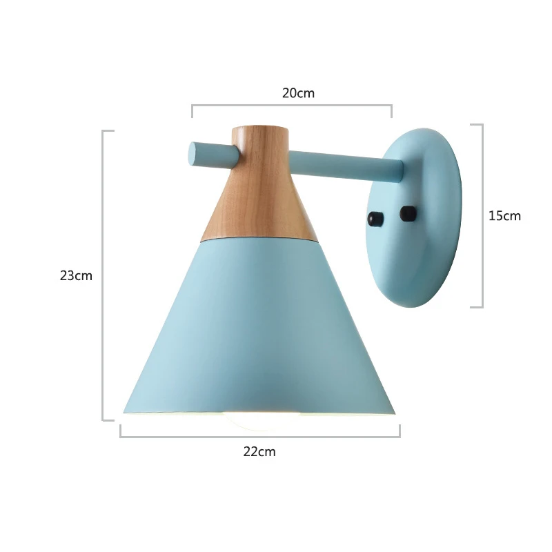 Скандинавский деревянный светодиодный настенный светильник для спальни, гостиной, многоцветный современный настенный светильник, s бра, прикроватный настенный светильник E27 - Цвет абажура: Blue