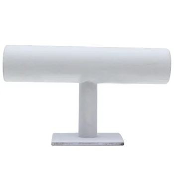 

Velvet T-Bar Jewelry Rack Bracelet Necklace Stand Organizer Holder Display, 1 Tier White Velvet