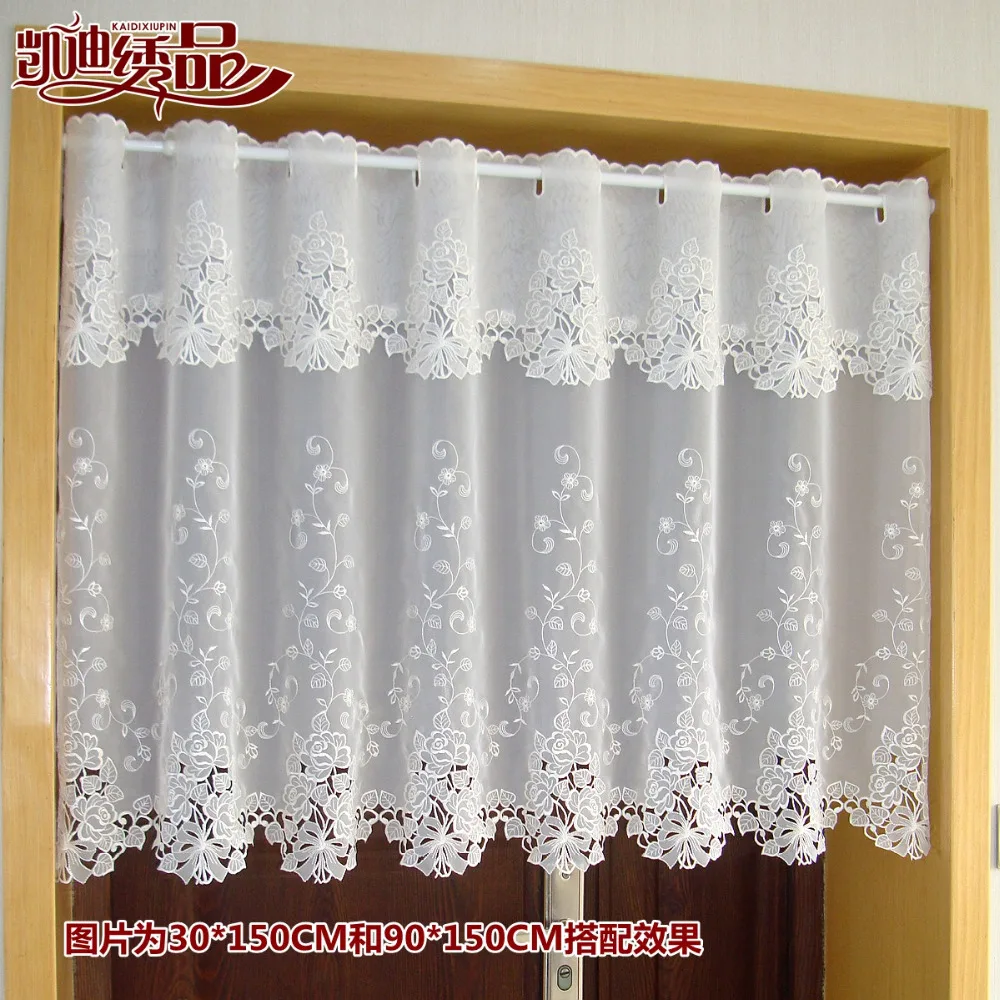 Countryside Half-curtain Luxurious Embroidered Window Valance Lace Hem Coffee Curtain for Kitchen Cabinet Door A-114 Window Curtains Decor Curtains Embroidered Curtains Lace Curtains