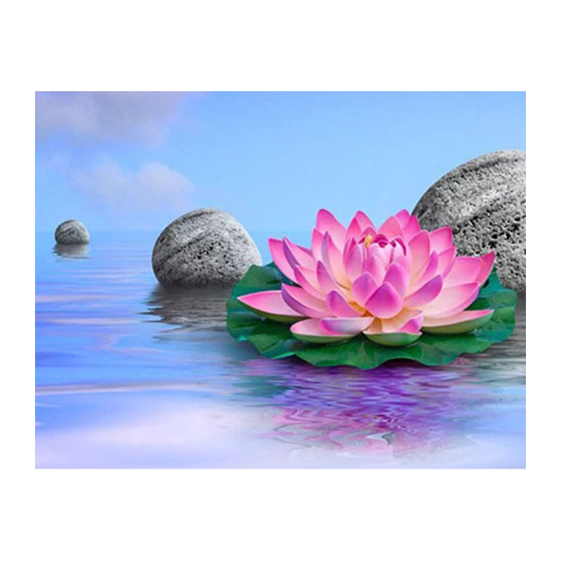 Zen lotus & stone Pattern With Rhinestones Needlework Diamond Mosaic Kits For cross-stitching round Diamond Embroidery
