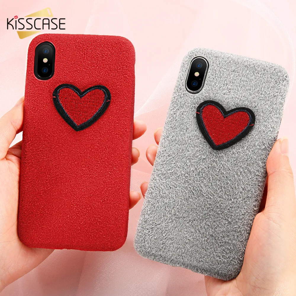 KISSCASE Love Heart Phone Case For iPhone X 7 8 Plus Soft Cute Patterned Microfiber Cover 5 5s SE 6 6S Capa |