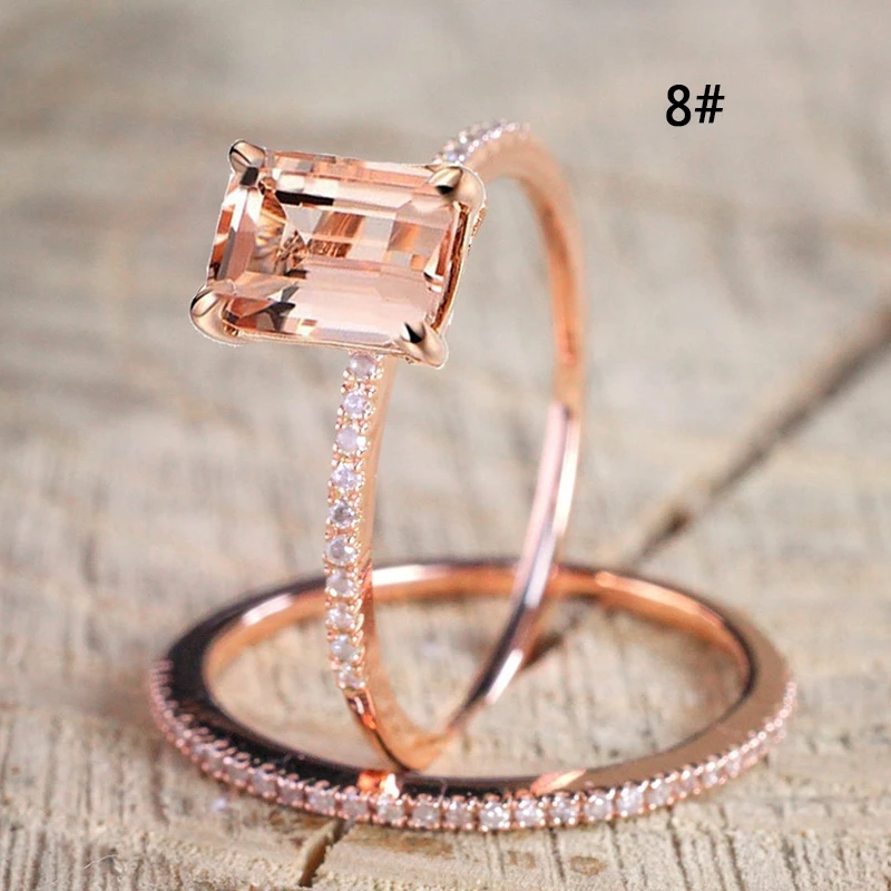 H: HYDE, 2 шт., модный набор колец, розовое золото, заполненный белым кристаллом, циркон, обручальные кольца, свадебные ювелирные изделия, изящное женское кольцо на палец