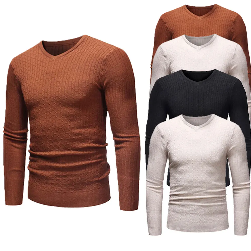 Стильный Модный популярный мужской повседневный однотонный джемпер с длинными рукавами, Официальный вязаный свитер с v-образным вырезом, рубашка, топы, пуловер