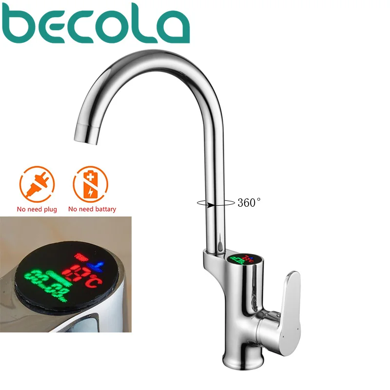  becola LED kitchen LCD temperature and digital display kitchen faucets solid brass chrome kitchen t - 32851336712