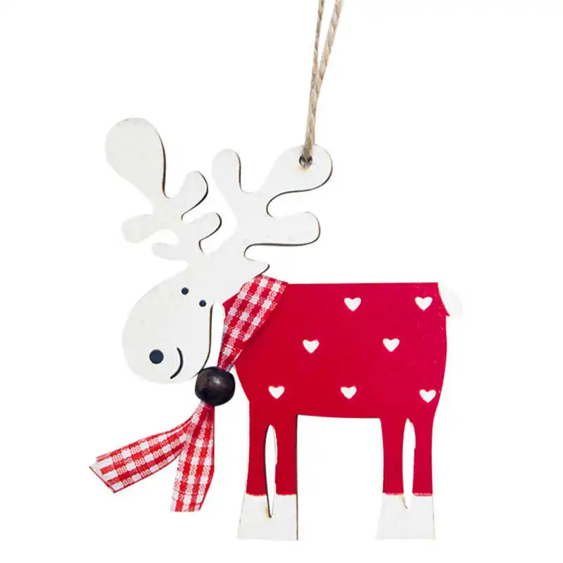 1PCS wooden painted elk Christmas Tree Decoration Pendant Drop Natal Ornaments Christmas Decorations For Home kids gift #2o22#f (4)