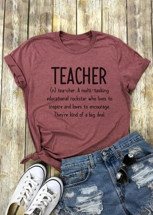 Women T-Shirt Teacher Letter Print t shirt O-Neck Short Sleeve T-Shirt 2018 Female Casual Cameo Brown Tops Tee Ladies t shirt
