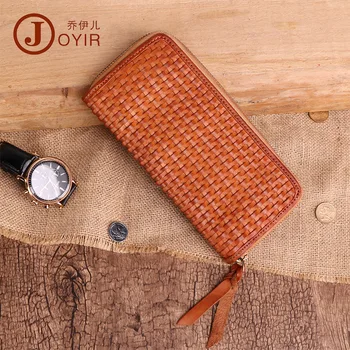 

Joyir Men Genuine Leather Long Wallet High Quality Wallets Vintage Business hand knitting Cow Leather Fashion Male Purse