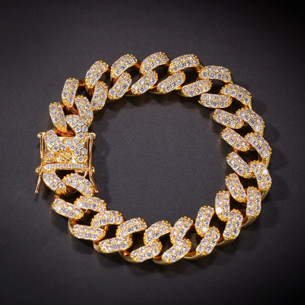 

2019 New Men Hip Hop Iced Out Bling Bracelet pave setting AAA Zircon High quality Miami Cuban Link bracelets Hiphop jewelry gift