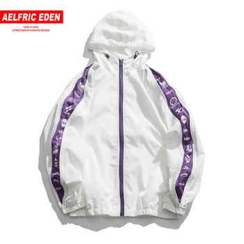 

Aelfric Eden Color Block Zipper Letter Printed Trench Mens Jackets Harajuku Streetwear Windbreaker Coat Hip Hop Casual Outwear