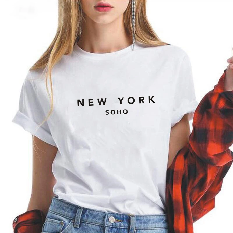 Женская футболка с буквенным принтом LUSLOS NEW YORK SOHO летняя повседневная коротким
